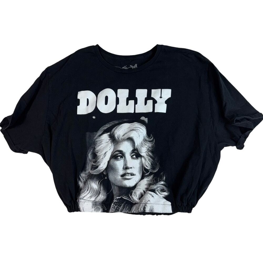 DOLLY PARTON black graphic t-shirt black & white portrait print of the DOLLY 2XL